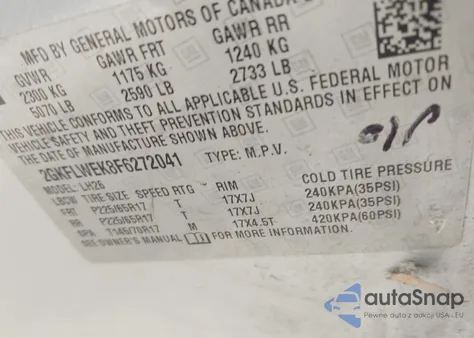 2015 GMC Terrain Sle-2 z USA, uszkodzony, nr VIN 2GKFLWEK8F6272041